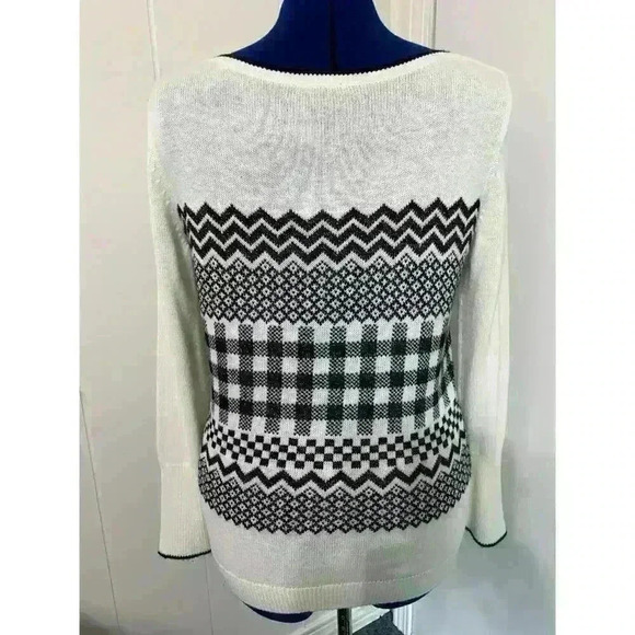 Talbots Sweater M Wool Blend Metallic Gingham Print Pullover Holidays - Picture 3 of 9